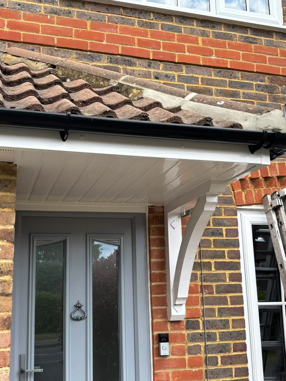New uPVC soffit on a porch canopy above a front door